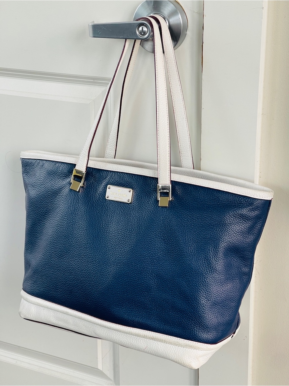 KATE SPADE Bag Blue White Leather Yote Women’s Vintage Purse Satchel